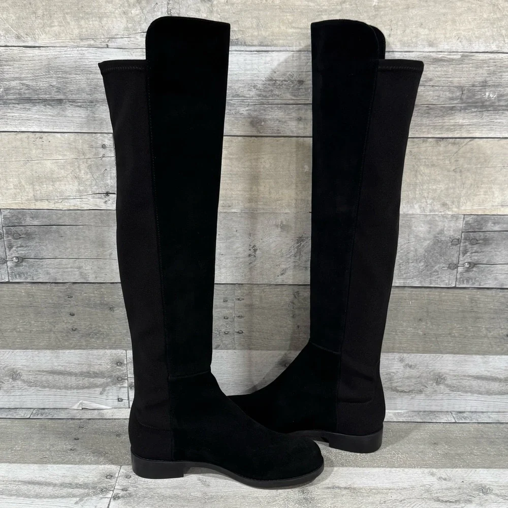 NWOT STUART WEITZMAN 5050 OVER THE KNEE SUEDE BOOTS IN BLACK SIZE - 5B .US